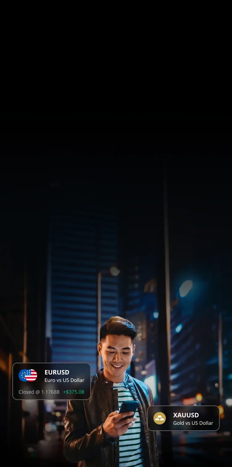 HFM trader checking the markets on a mobile phone in a night city